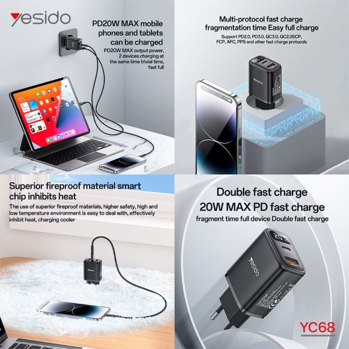 شاحن YESIDO YC68 20W PD