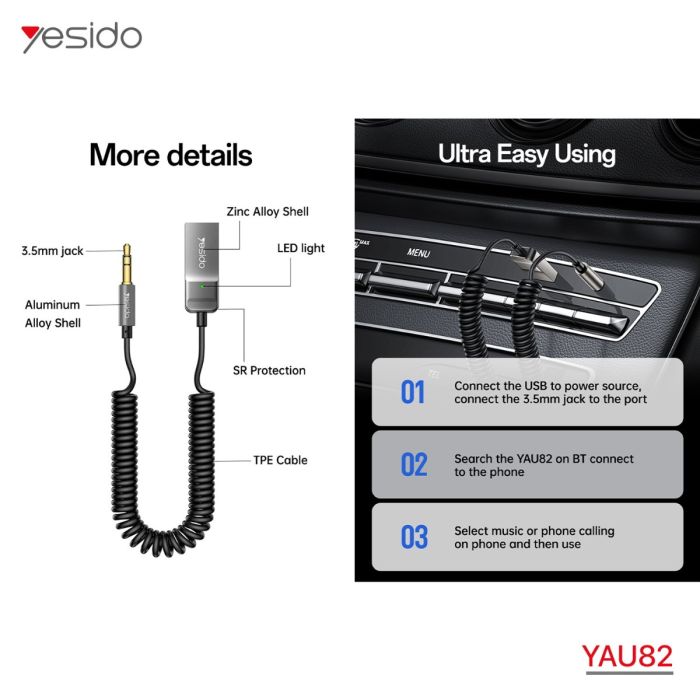 كيبل صوت YESIDO YAU82 أوكس بلوتوث