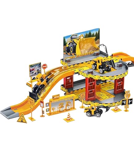 مجموعة ألعاب موقع بناء "Under Construction" مع موقف سيارات متعدد المستويات.