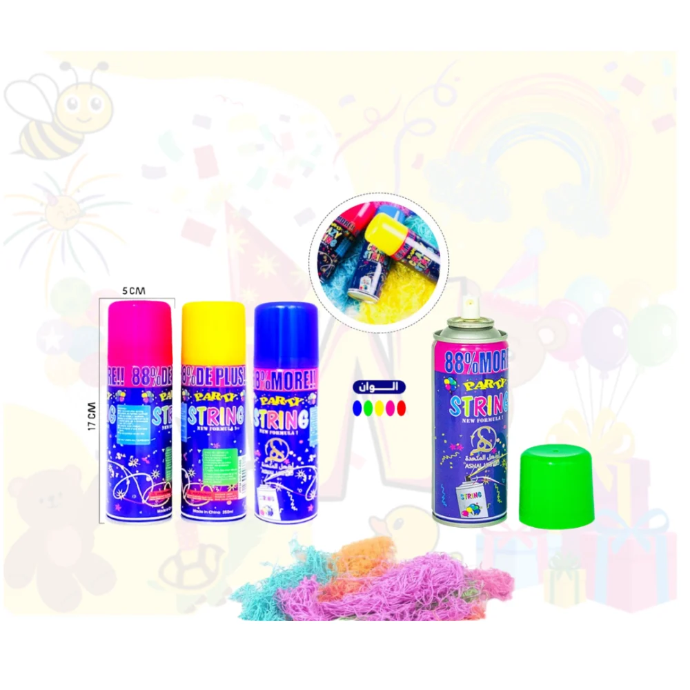 بخاخ خيوط ملونة للاحتفالات، يُعرف غالباً باسم "سيلسترينغ" (Silly String)،