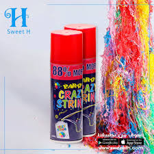 بخاخ خيوط ملونة للاحتفالات، يُعرف غالباً باسم "سيلسترينغ" (Silly String)،