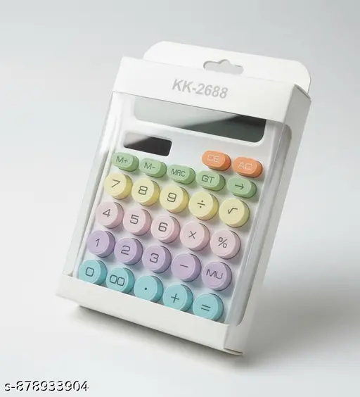 آلة حاسبة مكتبية إلكترونية من طراز KK-2688، تتميز بتصميم ملون جذاب وأزرار كبيرة.
