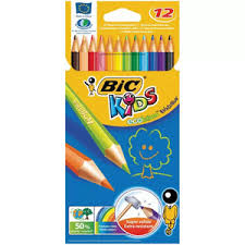علبة أقلام تلوين خشبية من نوع BIC Kids Evolution تحتوي على 12 لونًا مختلفًا.