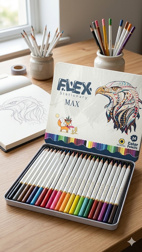 علبة أقلام تلوين خشبية من نوع FLEX Stationary MAX