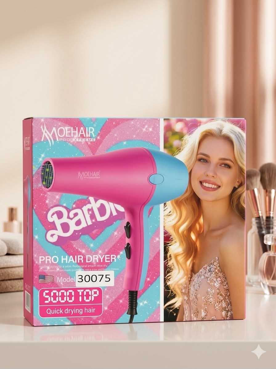 "سشوار "مجفف شعر احترافي من طراز Moehair Pro Hair Dryer 30075 بلمسات مستوحاة من عالم باربي