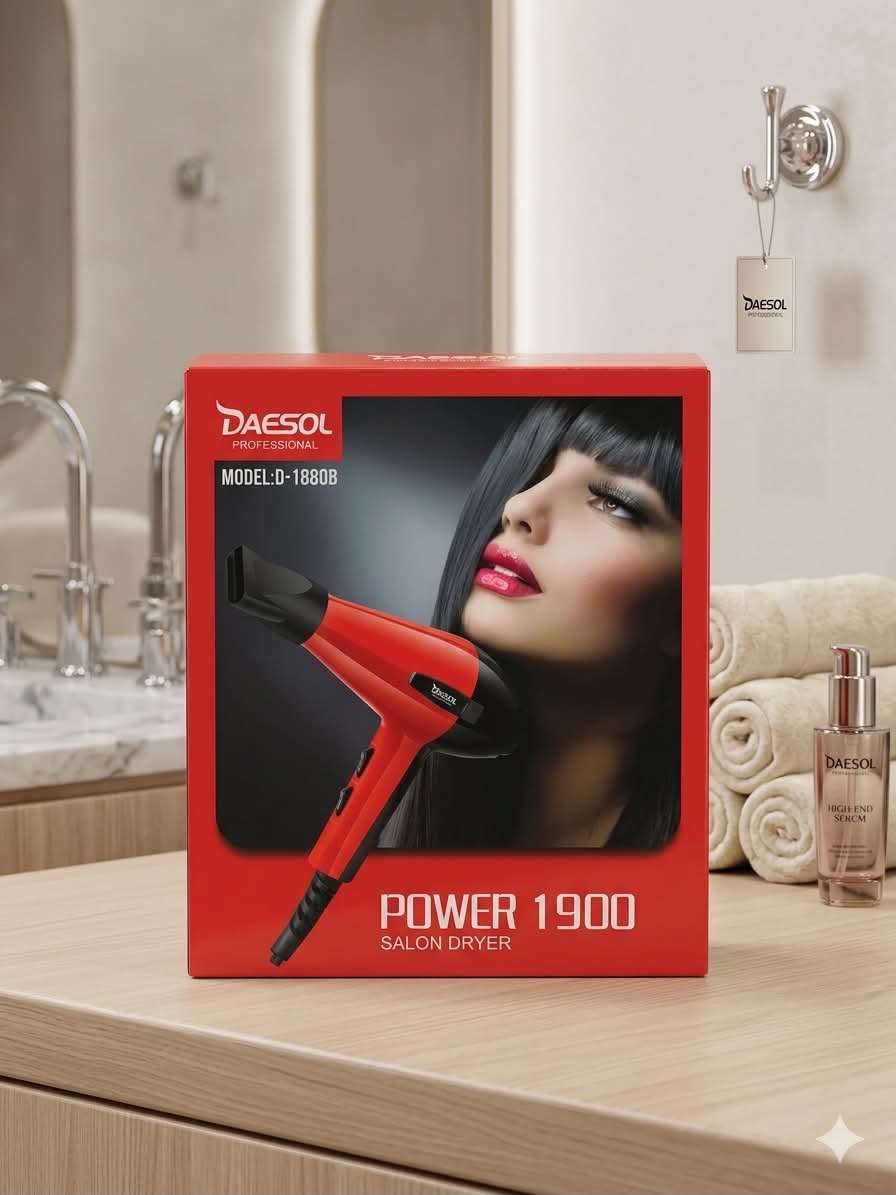 سشوار"  مجفف شعر احترافي من طراز Daesol Power 1900 باللون الأحمر والأسود.