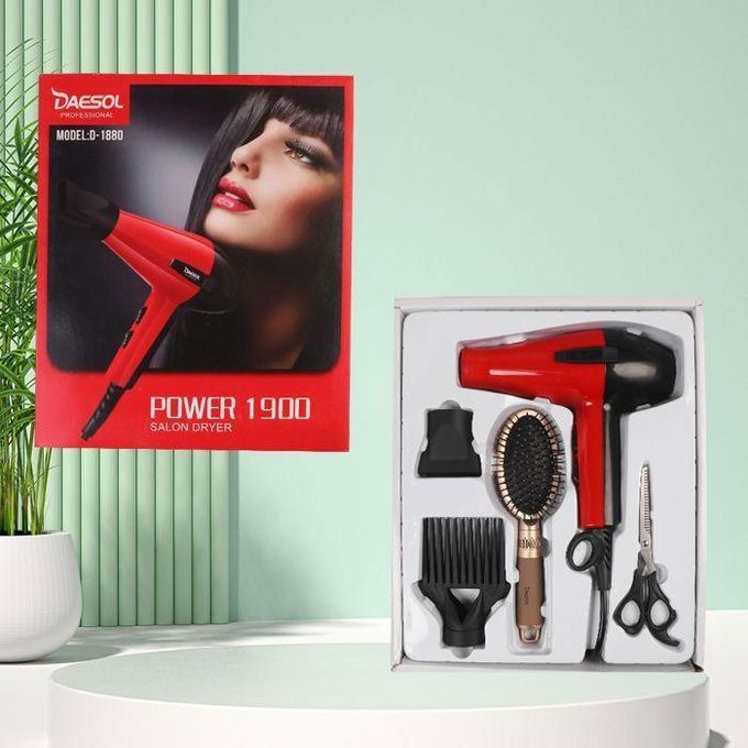 سشوار"  مجفف شعر احترافي من طراز Daesol Power 1900 باللون الأحمر والأسود.