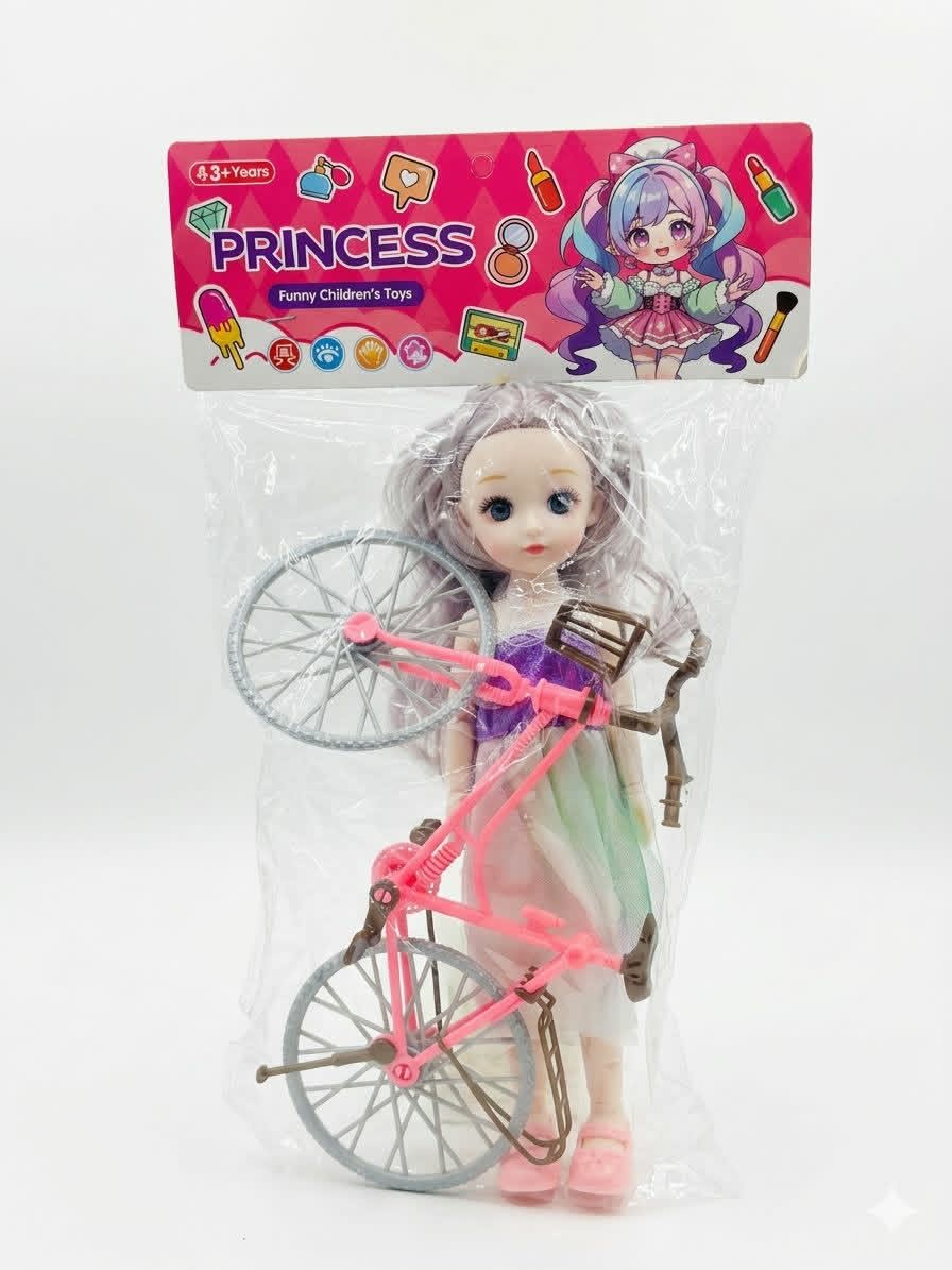 دمية "Princess" مع دراجة وردية من البلاستيك