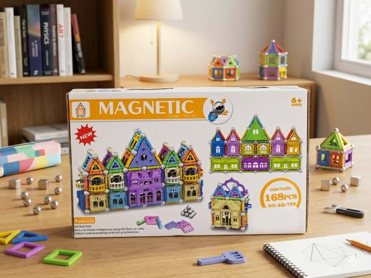 مجموعة JC TOY للمكعبات المغناطيسية التعليمية، موديل AQ-728، تحتوي على 168 قطعة