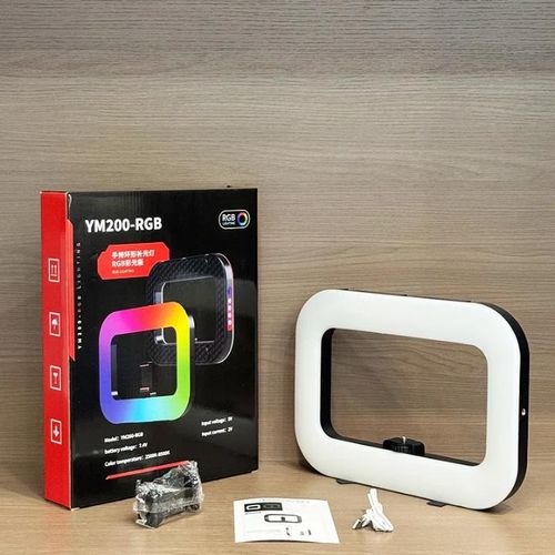 مصباح حلقة إضاءة محمول من طراز YM200-RGB، يتميز بإمكانية تغيير الألوان وإضاءة RGB.