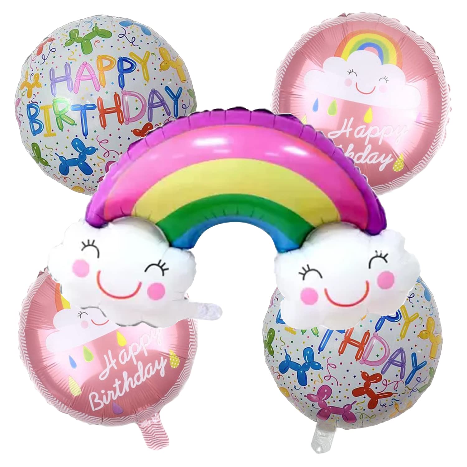 مجموعة بالونات هيليوم قصديرية (Foil Balloons) مخصصة لزينة حفلات أعياد الميلاد وتأتي بثيم قوس قزح والغيوم الضاحكة
