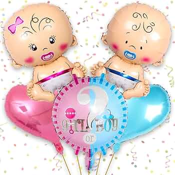 طقم بالونات قصديرية (Foil Balloons) مكون من 5 قطع مخصص لحفلات كشف جنس المولود (Gender Reveal) أو مناسبات استقبال المواليد (Baby Shower) من العلامة التجارية Habile