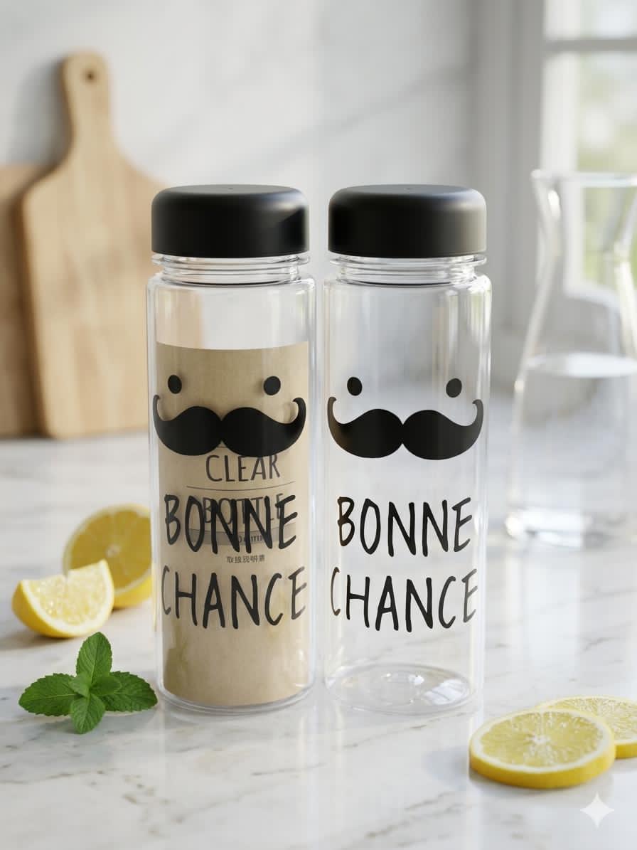 زجاجة ماء ديتوكس شفافة (Clear Water Bottle) مطبوع عليها عبارة "BONNE