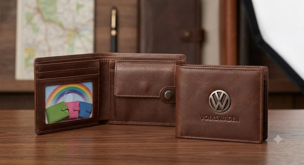 محفظة جلدية رجالية كلاسيكية تحمل شعار العلامة التجارية فولكس فاجن (Volkswagen)