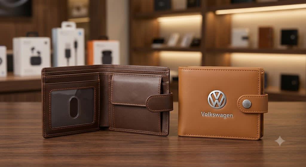 محفظة رجالية جلدية  تحمل شعار واسم العلامة التجارية لفولكس فاجن (Volkswagen