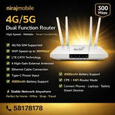 راوتر لاسلكي مزدوج الوظائف   يدعم شبكات الجيل الرابع والخامس عبر شرائح الاتصال الخلوية (SIM Card)